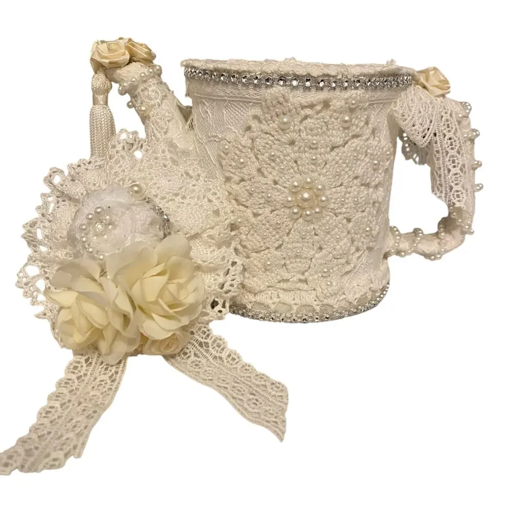 Elegant White Lace Floral Ceramic Teapot Decorative Vintage Handmade Table Decor